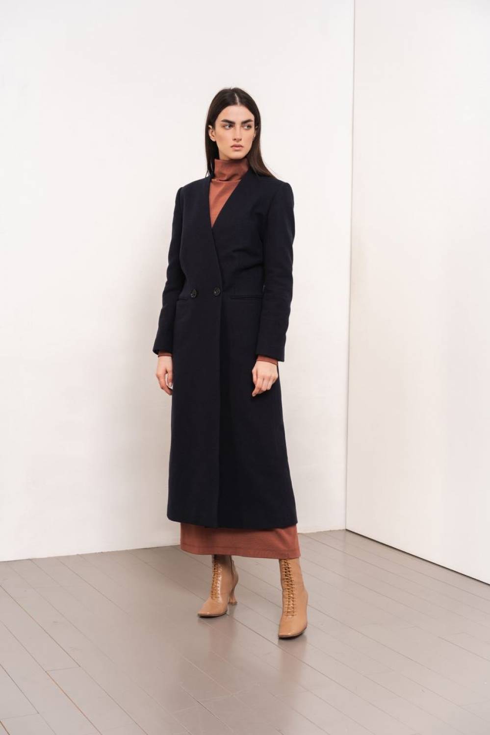 Double-breasted coat without a collar1